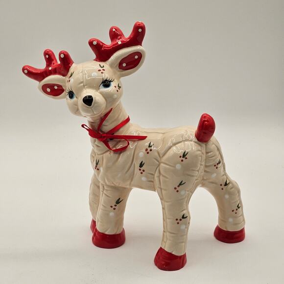VTG Kimple Ceramic Mold Set/2 Christmas Reindeer with Berry Accents and Red Bows - Picture 3 of 8